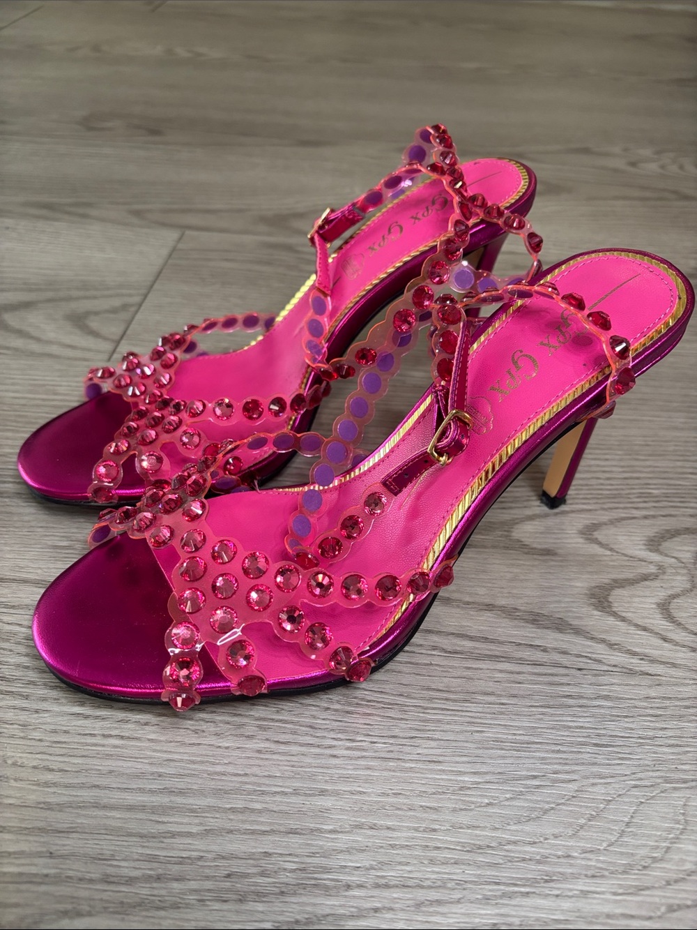 Betsey Johnson Fuchsia Pink Jeweled T-Strap Heels